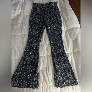 Free People Black and Pink Patterned Flare Pants
